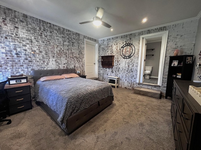 13276 Old Baxter Rd, Silver Point, TN 38582 - carpeted bedroom featuring ornamental molding, ensuite bath, and a ceiling fan