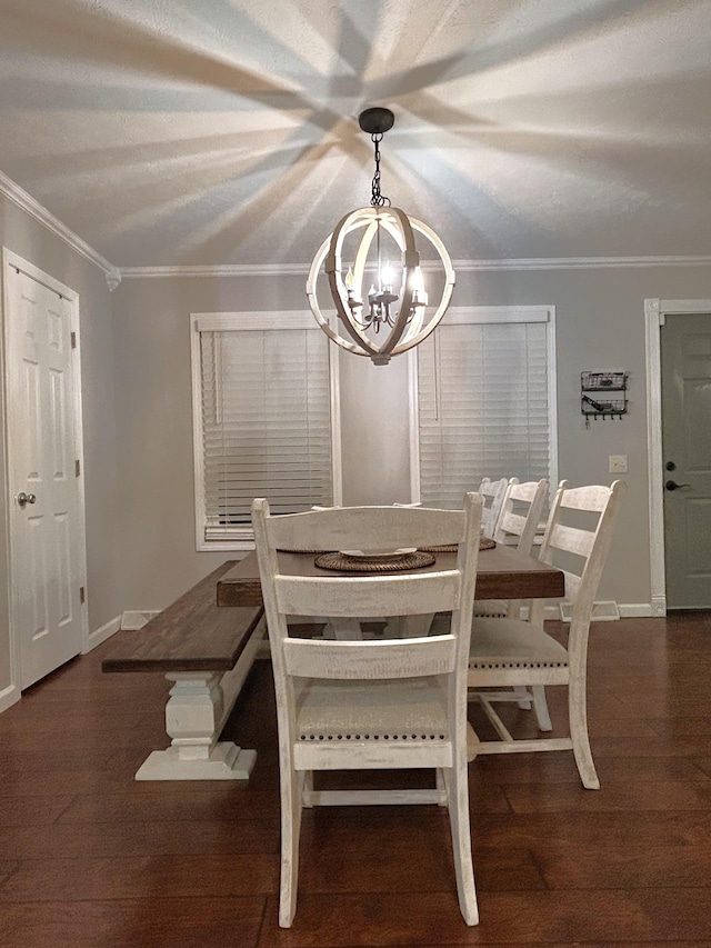 13276 Old Baxter Rd, Silver Point, TN 38582 - dining area featuring a chandelier, ornamental molding, baseboards, and wood finished floors