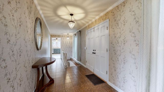 305 Rolling Mill Rd, Old Hickory, TN 37138 - foyer entrance featuring crown molding, wallpapered walls, and baseboards