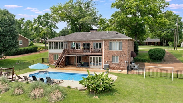 305 Rolling Mill Rd, Old Hickory, TN 37138 - back of property with stairs, a wooden deck, brick siding, and a patio area