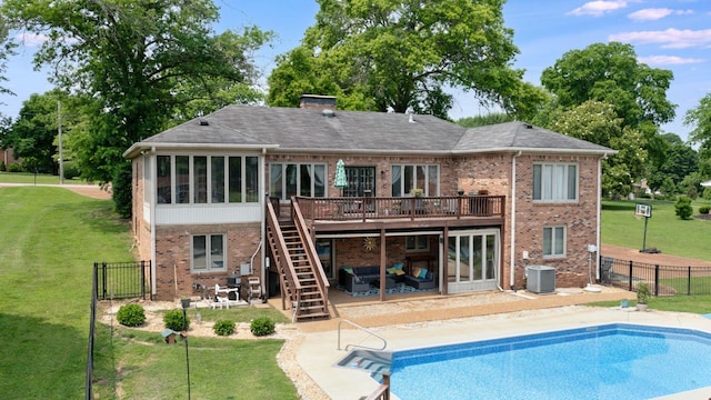305 Rolling Mill Rd, Old Hickory, TN 37138 - back of property featuring brick siding, a deck, a patio area, and central air condition unit