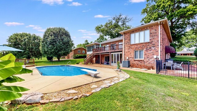 305 Rolling Mill Rd, Old Hickory, TN 37138 - view of swimming pool featuring a wooden deck, stairs, a patio, and central air condition unit