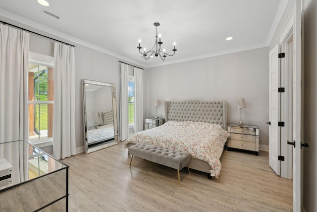 2648 Wilson Overall Rd, Murfreesboro, TN 37127 - bedroom with a chandelier, crown molding, wood finished floors, baseboards, and recessed lighting