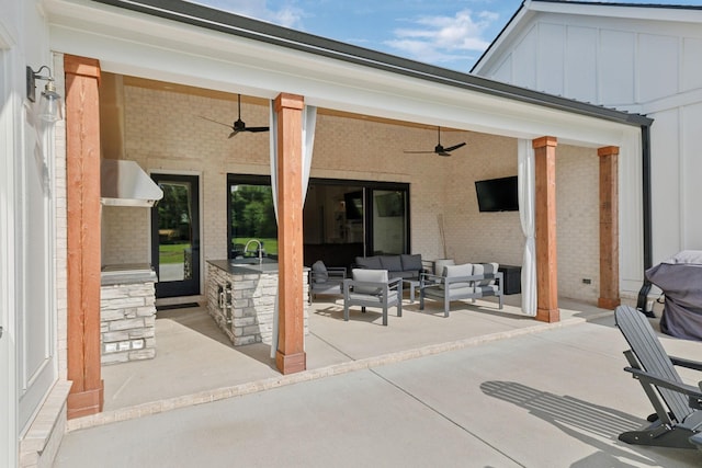 2648 Wilson Overall Rd, Murfreesboro, TN 37127 - view of patio featuring a ceiling fan, an outdoor hangout area, and a sink