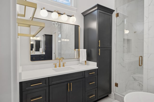 2648 Wilson Overall Rd, Murfreesboro, TN 37127 - bathroom featuring marble finish floors, a marble finish shower, vanity, and a freestanding tub