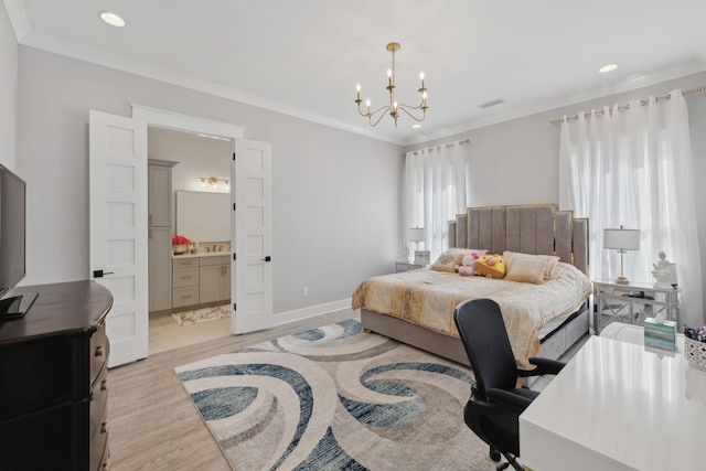 2648 Wilson Overall Rd, Murfreesboro, TN 37127 - bedroom with a chandelier, ornamental molding, recessed lighting, light wood finished floors, and baseboards