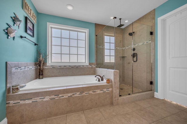 3112 Timberdale Dr, Clarksville, TN 37042 - bathroom with a bath, a shower stall, and tile patterned flooring