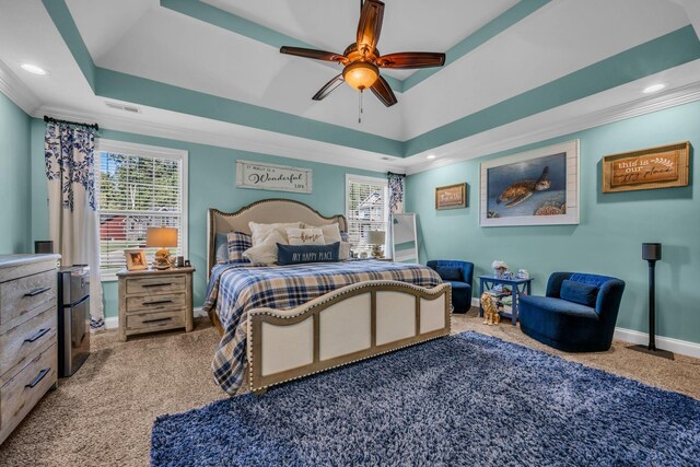 3112 Timberdale Dr, Clarksville, TN 37042 - bedroom with carpet, a raised ceiling, multiple windows, crown molding, and baseboards