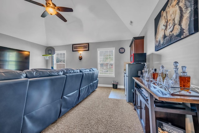 3112 Timberdale Dr, Clarksville, TN 37042 - home theater room with lofted ceiling, light colored carpet, a ceiling fan, and baseboards