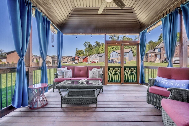 3112 Timberdale Dr, Clarksville, TN 37042 - sunroom featuring lofted ceiling, ceiling fan, a residential view, and an outdoor hangout area