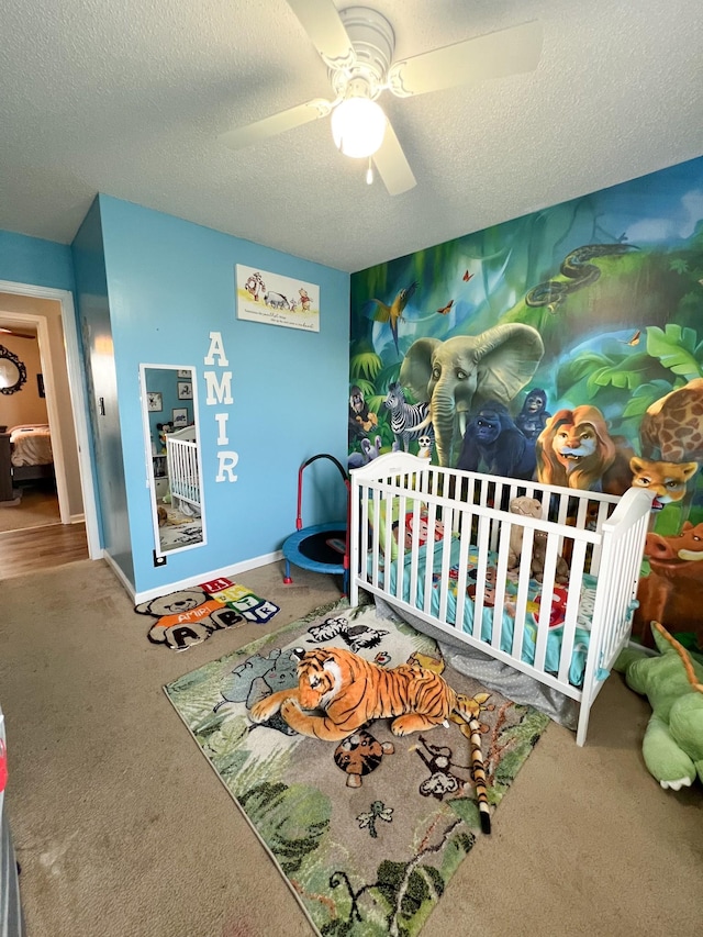 108 Josephines Ct, Oak Grove, KY 42262 - bedroom with carpet floors, a textured ceiling, baseboards, and ceiling fan
