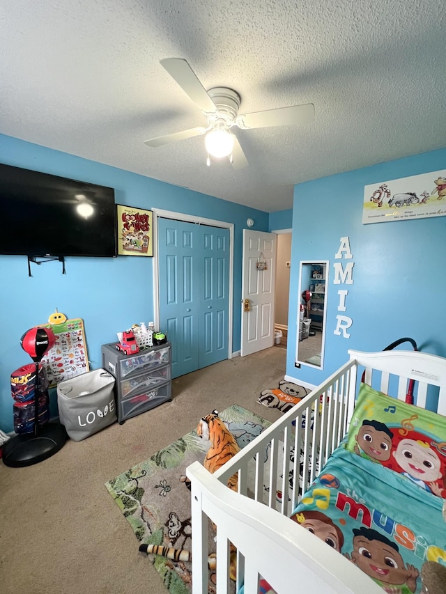 108 Josephines Ct, Oak Grove, KY 42262 - carpeted bedroom with a closet, a textured ceiling, and ceiling fan