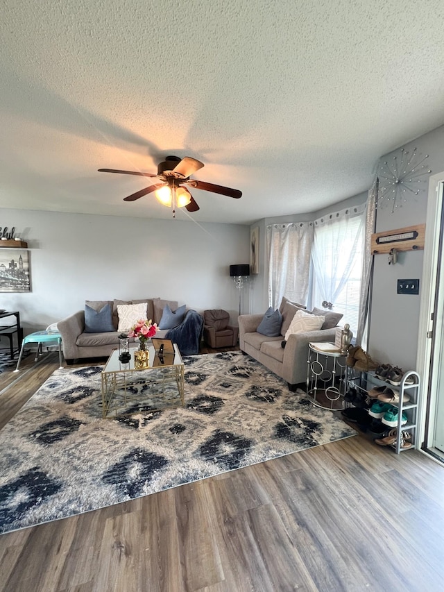 108 Josephines Ct, Oak Grove, KY 42262 - living room featuring ceiling fan, a textured ceiling, and wood finished floors