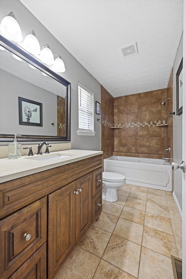 152 Scenic Cir, Ringgold, GA 30736 - full bathroom with toilet, vanity, a textured ceiling, tub / shower combination, and tile patterned floors