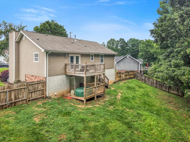 152 Scenic Cir, Ringgold, GA 30736 - back of house featuring a wooden deck, a chimney, brick siding, and roof with shingles