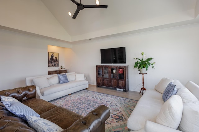 2026 Eliot Rd, Franklin, TN 37064 - living room with ceiling fan, wood finished floors, high vaulted ceiling, and recessed lighting