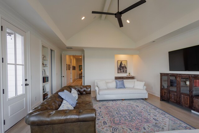 2026 Eliot Rd, Franklin, TN 37064 - living area with ceiling fan, beamed ceiling, wood finished floors, recessed lighting, and built in features