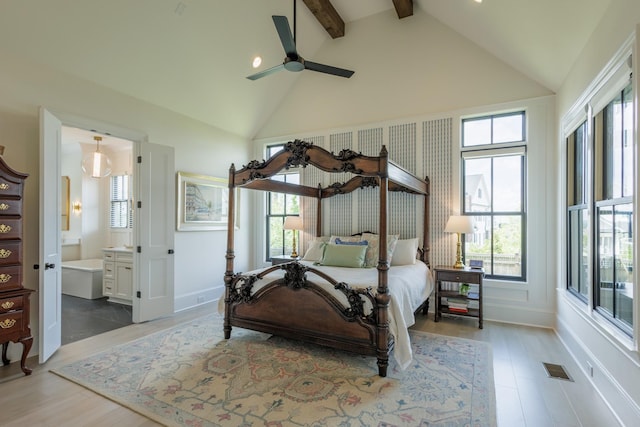 2026 Eliot Rd, Franklin, TN 37064 - bedroom with beamed ceiling, multiple windows, high vaulted ceiling, ensuite bathroom, and baseboards