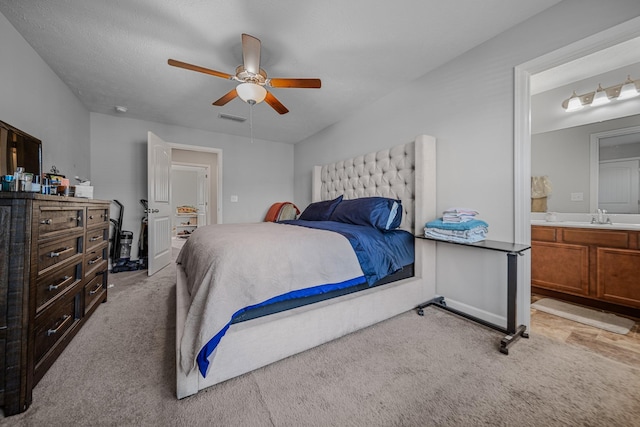 4113 Saddlecreek Way, Antioch, TN 37013 - bedroom featuring light carpet, a sink, connected bathroom, and a ceiling fan