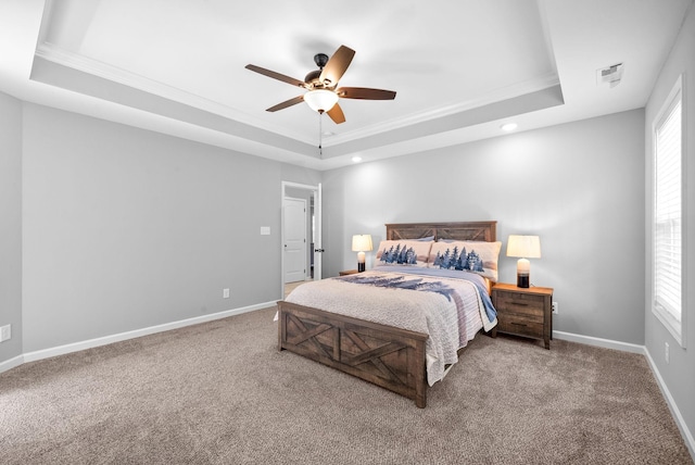 324 Kildeer Dr, Clarksville, TN 37040 - carpeted bedroom featuring a raised ceiling, crown molding, recessed lighting, baseboards, and ceiling fan
