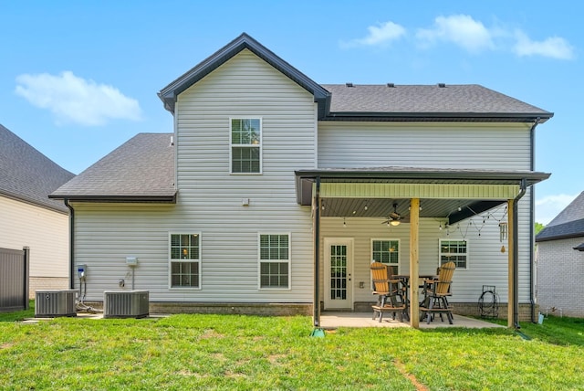 324 Kildeer Dr, Clarksville, TN 37040 - rear view of house with a ceiling fan, a patio, cooling unit, a yard, and roof with shingles