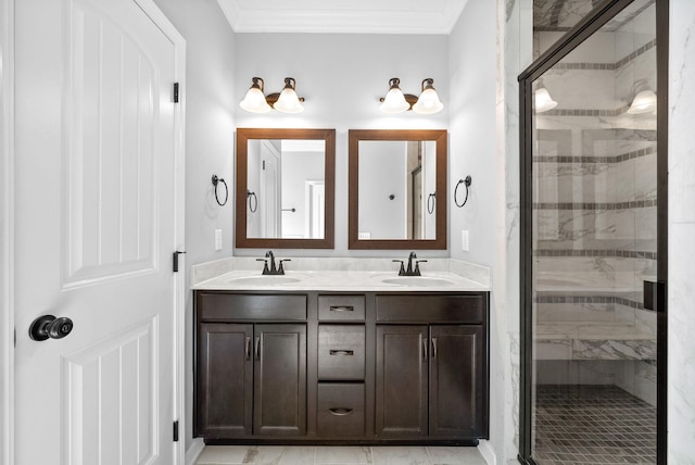 324 Kildeer Dr, Clarksville, TN 37040 - full bath with a shower stall, double vanity, and crown molding