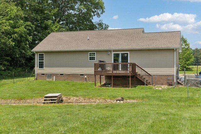 1809 Mosley Ferry Rd, Chapmansboro, TN 37035 - rear view of property featuring crawl space, a wooden deck, a shingled roof, and stairs
