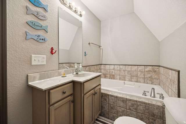 117 Sparrow Ln, Dover, TN 37058 - bathroom with vaulted ceiling, a garden tub, and vanity