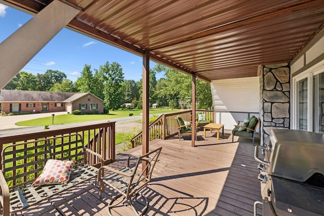 117 Sparrow Ln, Dover, TN 37058 - deck featuring grilling area, a lawn, and view of scattered trees