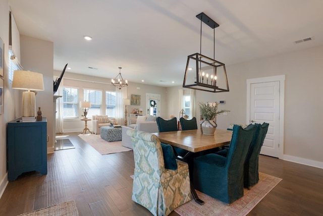 3309 Longstalk Rd, Antioch, TN 37013 - dining area featuring a chandelier, baseboards, dark wood finished floors, and recessed lighting