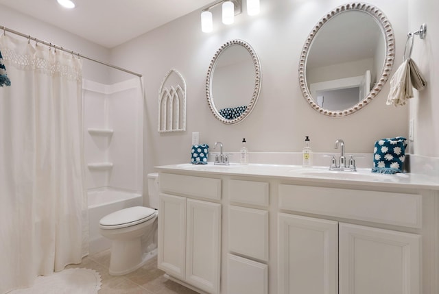 3309 Longstalk Rd, Antioch, TN 37013 - full bathroom featuring double vanity, toilet, shower / bath combination with curtain, tile patterned floors, and recessed lighting