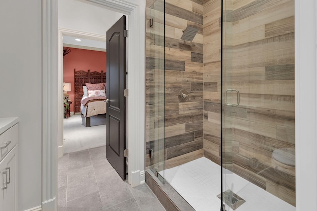 238 Pelham Dr, Brentwood, TN 37027 - full bathroom featuring ensuite bath, a shower stall, a relaxing sauna, tile patterned floors, and vanity