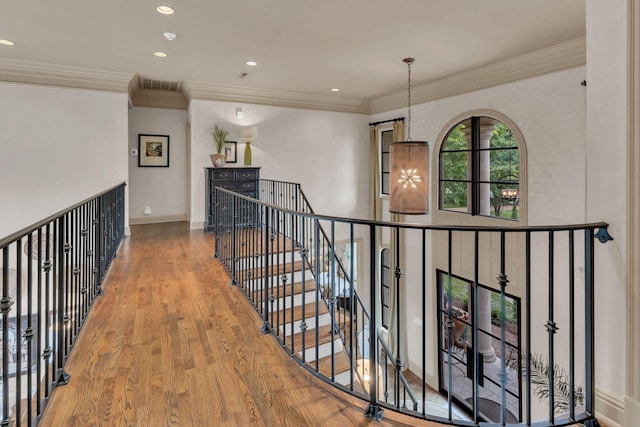 238 Pelham Dr, Brentwood, TN 37027 - hall featuring ornamental molding, wood finished floors, recessed lighting, and baseboards