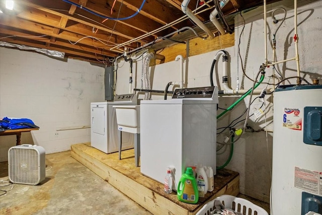210 Lankford St, Bruceton, TN 38317 - unfinished basement with independent washer and dryer, water heater, and electric panel