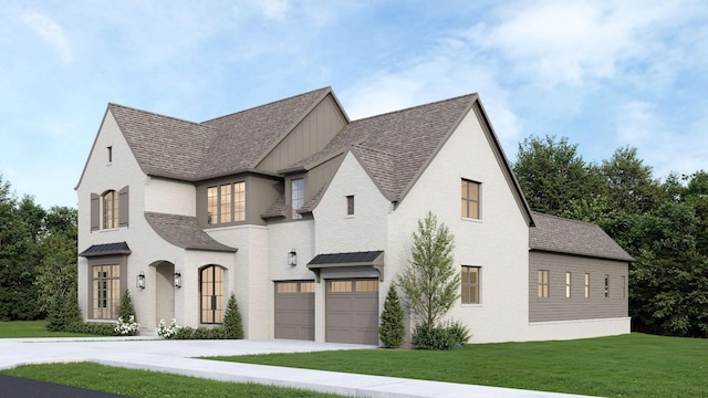 1316 Mcquiddy Rd, Nashville, TN 37221 - view of front of property with brick siding, a front lawn, a garage, concrete driveway, and board and batten siding