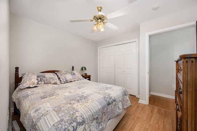 646 Forest Glen Cir, Murfreesboro, TN 37128 - bedroom with light wood-type flooring, a closet, baseboards, and ceiling fan