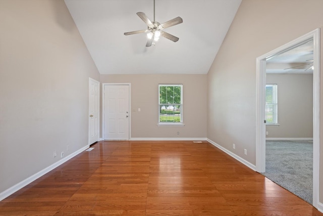 104 Hillcreek Ct, Portland, TN 37148 - spare room with ceiling fan, healthy amount of natural light, light wood-style flooring, baseboards, and high vaulted ceiling