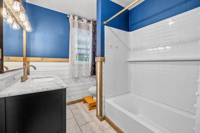 414 Ashe Ave, New Johnsonville, TN 37134 - bathroom with toilet, vanity, and bathing tub / shower combination