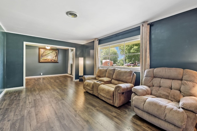 414 Ashe Ave, New Johnsonville, TN 37134 - living room with dark wood-style floors and baseboards