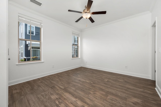 1021 Vida Way Unit 202, Nolensville, TN 37135 - empty room with dark wood-type flooring, a ceiling fan, baseboards, and ornamental molding