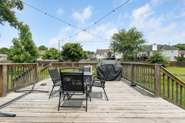 221 Pitts Ave, Old Hickory, TN 37138 - deck with outdoor dining space, a fenced backyard, a residential view, and grilling area