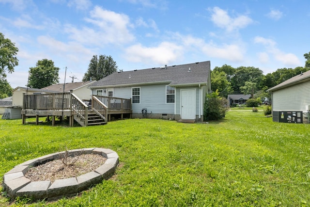 221 Pitts Ave, Old Hickory, TN 37138 - rear view of property with a deck, crawl space, a yard, and a fire pit