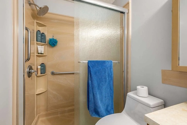 3225 Towne Village Rd E, Antioch, TN 37013 - bathroom featuring a shower stall, vanity, and toilet