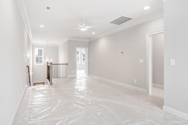 3180 Long Branch Cir, Franklin, TN 37064 - empty room featuring crown molding, a ceiling fan, recessed lighting, and baseboards