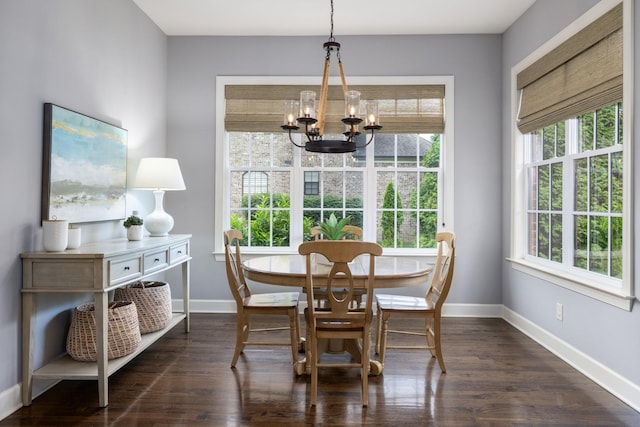 1825 Barnstaple Ln, Brentwood, TN 37027 - dining room featuring a chandelier, baseboards, and dark wood-type flooring