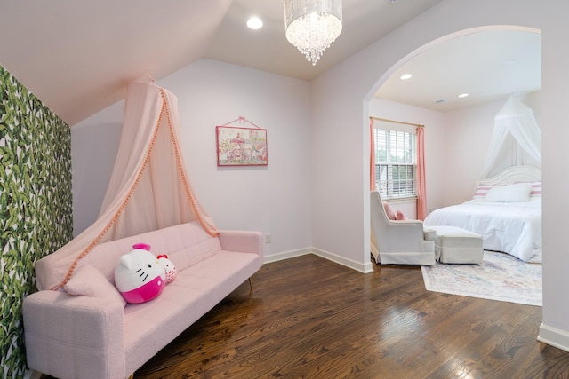 1825 Barnstaple Ln, Brentwood, TN 37027 - bedroom featuring arched walkways, wood finished floors, recessed lighting, baseboards, and a chandelier