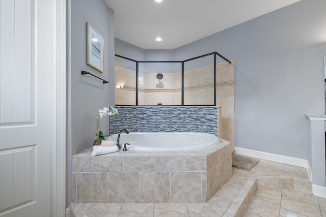 1825 Barnstaple Ln, Brentwood, TN 37027 - full bath with a bath, tiled shower, baseboards, tile patterned floors, and recessed lighting