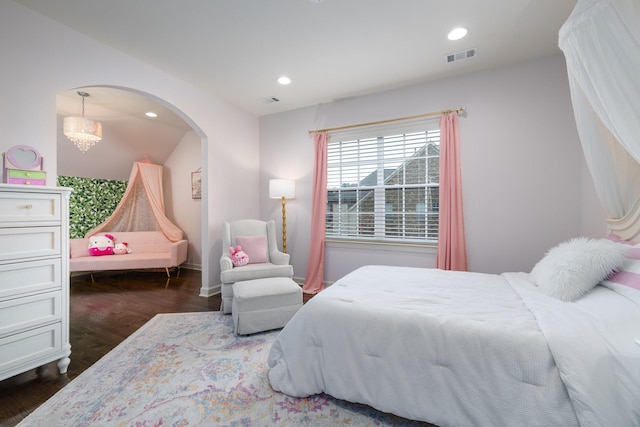 1825 Barnstaple Ln, Brentwood, TN 37027 - bedroom featuring dark wood-style floors, arched walkways, recessed lighting, and baseboards