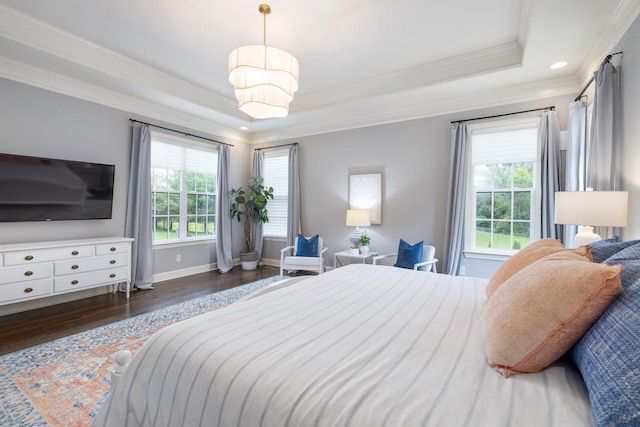 1825 Barnstaple Ln, Brentwood, TN 37027 - bedroom with ornamental molding, wood finished floors, a tray ceiling, recessed lighting, and baseboards