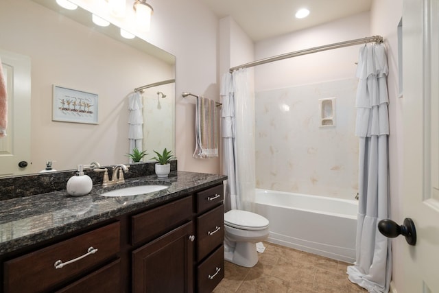 1825 Barnstaple Ln, Brentwood, TN 37027 - full bathroom with vanity, shower / bath combo with shower curtain, toilet, and tile patterned floors